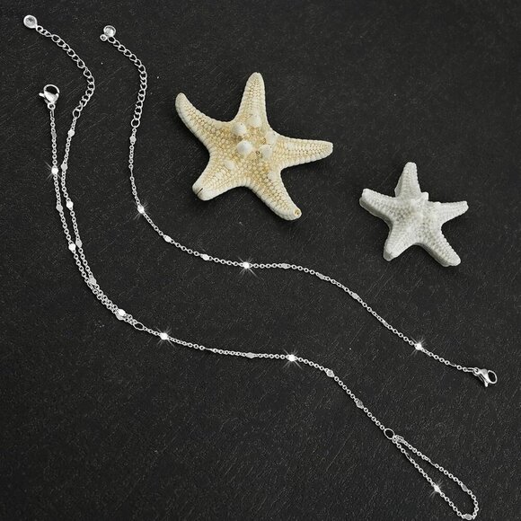 Silver Dainty Plated Stackable Link Chain Ring Bracelet Hand Chain for Women - Picture 5 of 7